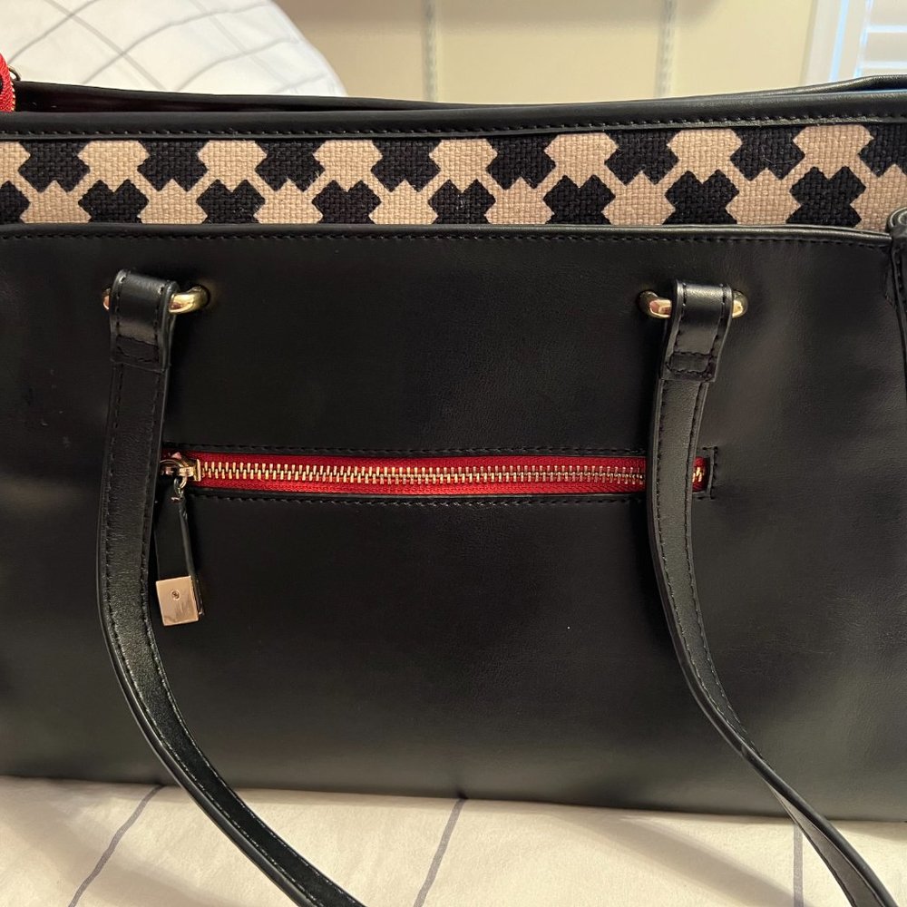NWOT Spartina 449 Black Leather and Linen bag - Picture 2 of 7